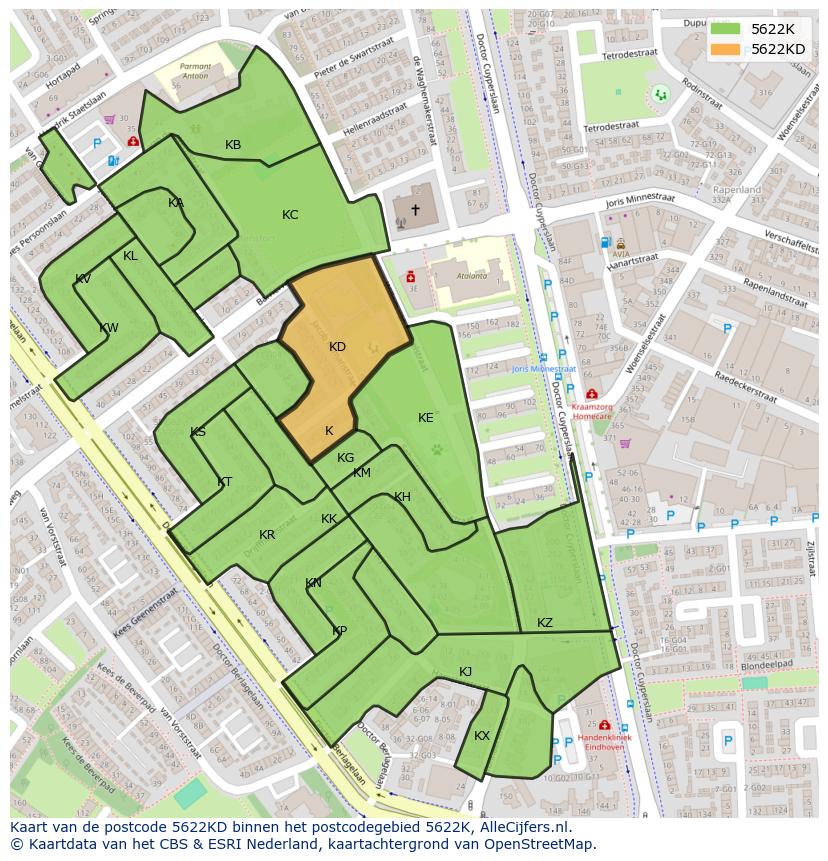 Afbeelding van het postcodegebied 5622 KD op de kaart.
