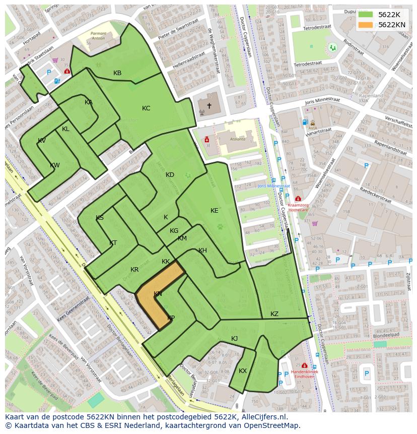 Afbeelding van het postcodegebied 5622 KN op de kaart.