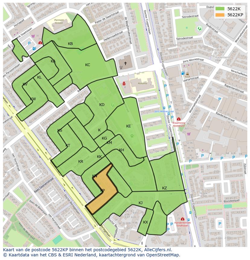 Afbeelding van het postcodegebied 5622 KP op de kaart.