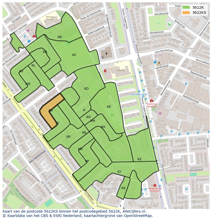 Afbeelding van het postcodegebied 5622 KS op de kaart.
