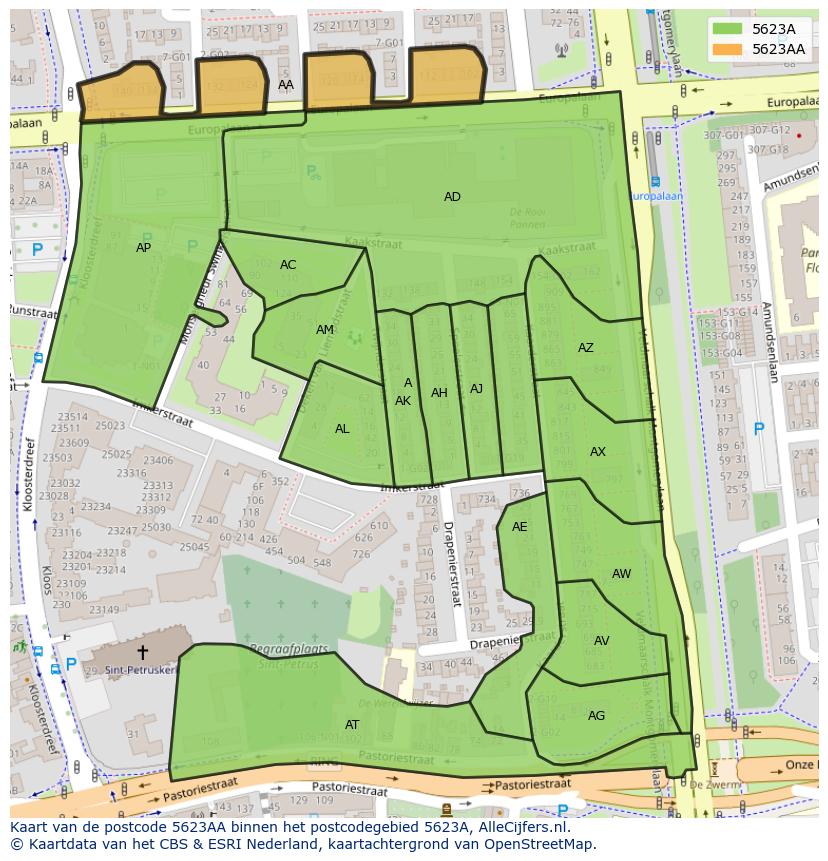 Afbeelding van het postcodegebied 5623 AA op de kaart.