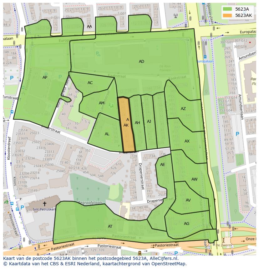 Afbeelding van het postcodegebied 5623 AK op de kaart.