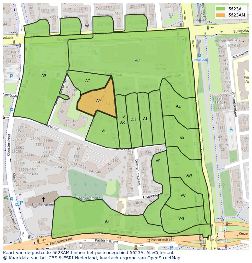 Afbeelding van het postcodegebied 5623 AM op de kaart.