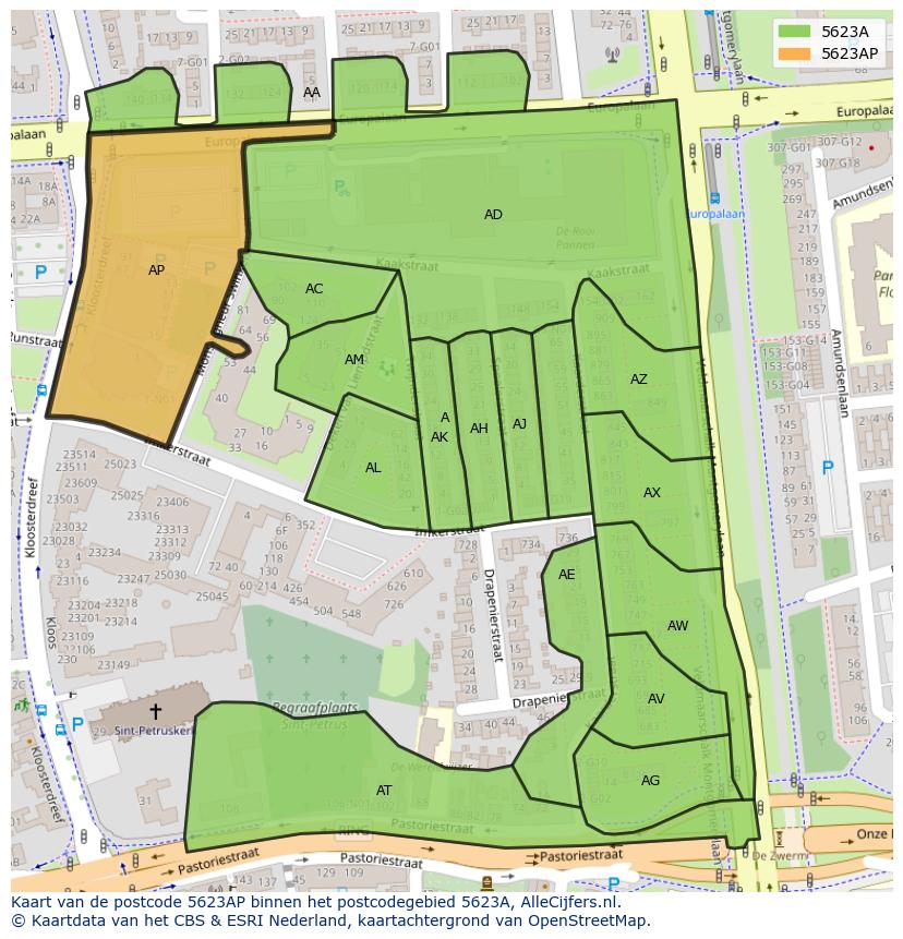 Afbeelding van het postcodegebied 5623 AP op de kaart.
