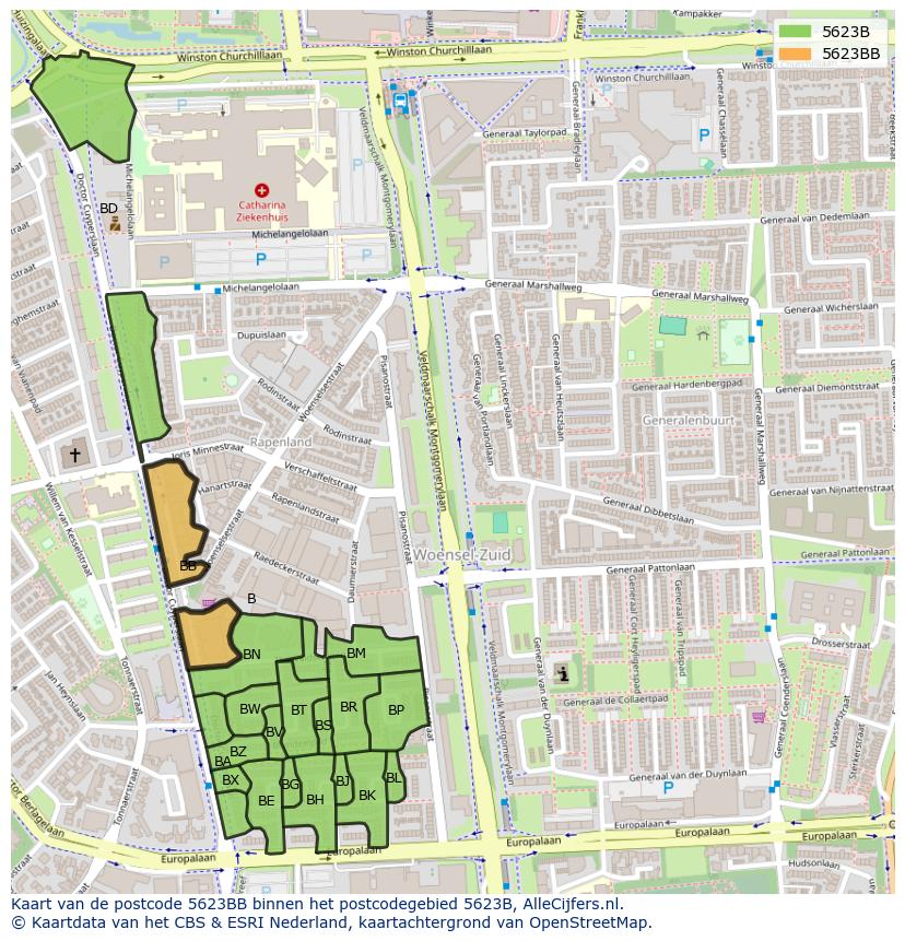 Afbeelding van het postcodegebied 5623 BB op de kaart.
