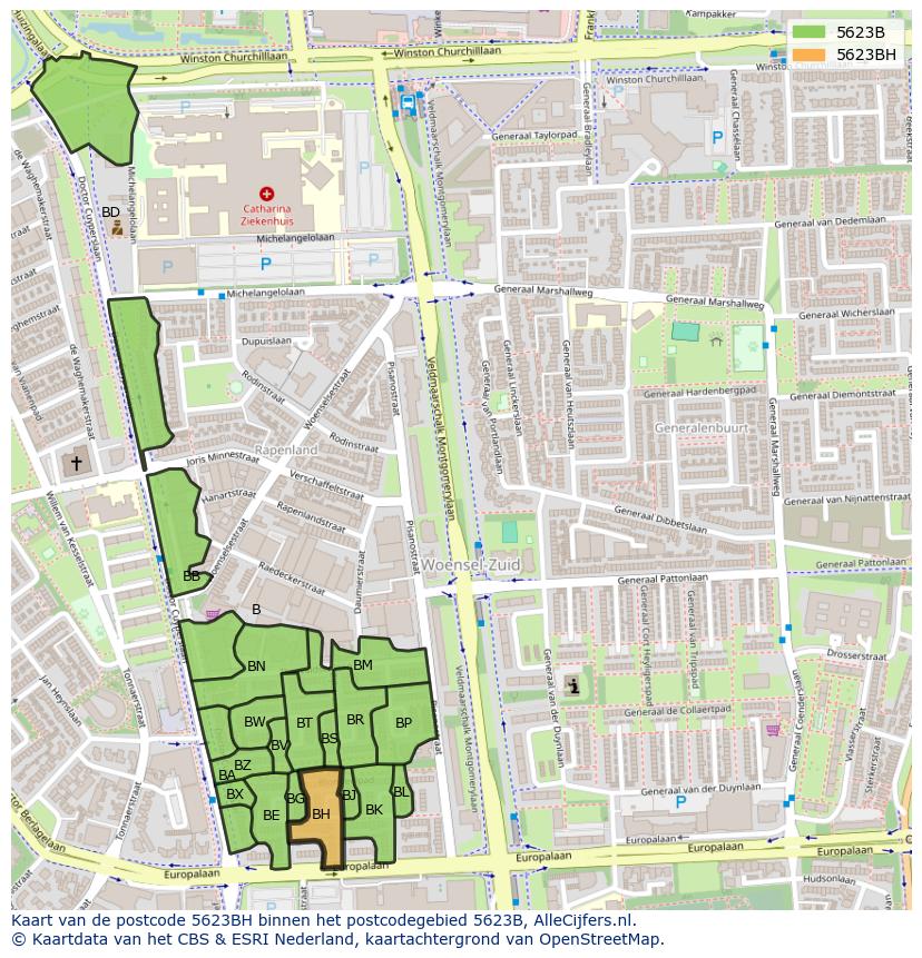 Afbeelding van het postcodegebied 5623 BH op de kaart.