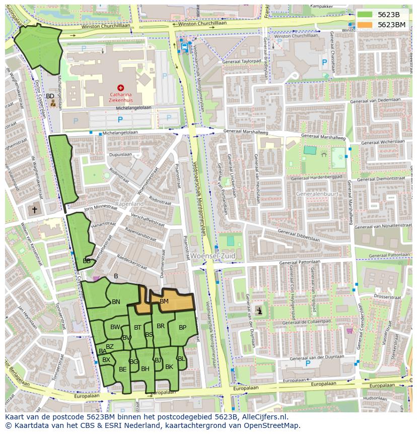 Afbeelding van het postcodegebied 5623 BM op de kaart.