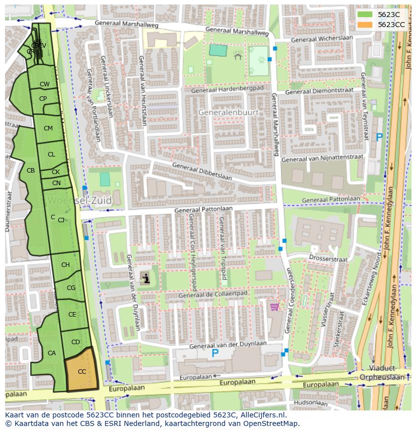 Afbeelding van het postcodegebied 5623 CC op de kaart.