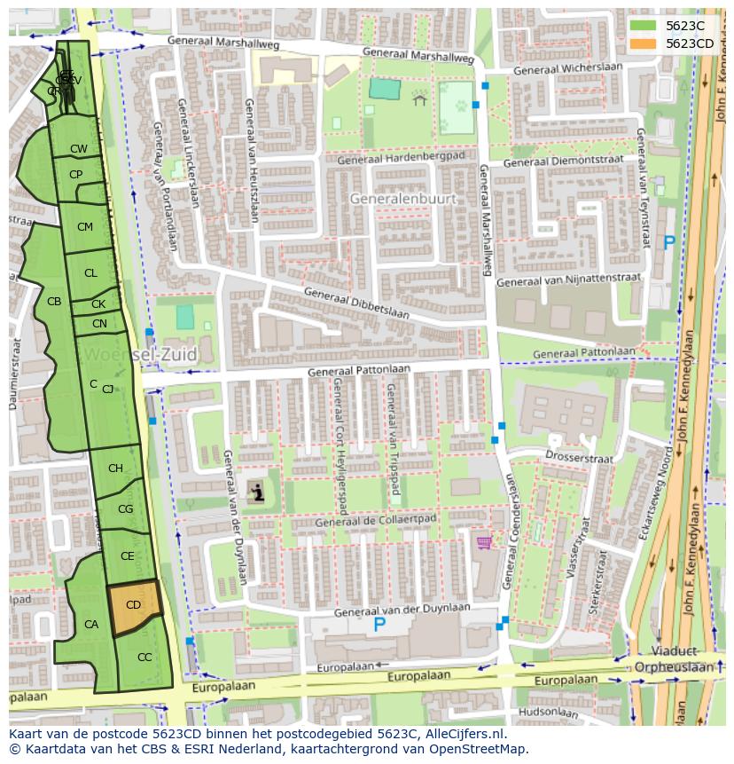 Afbeelding van het postcodegebied 5623 CD op de kaart.
