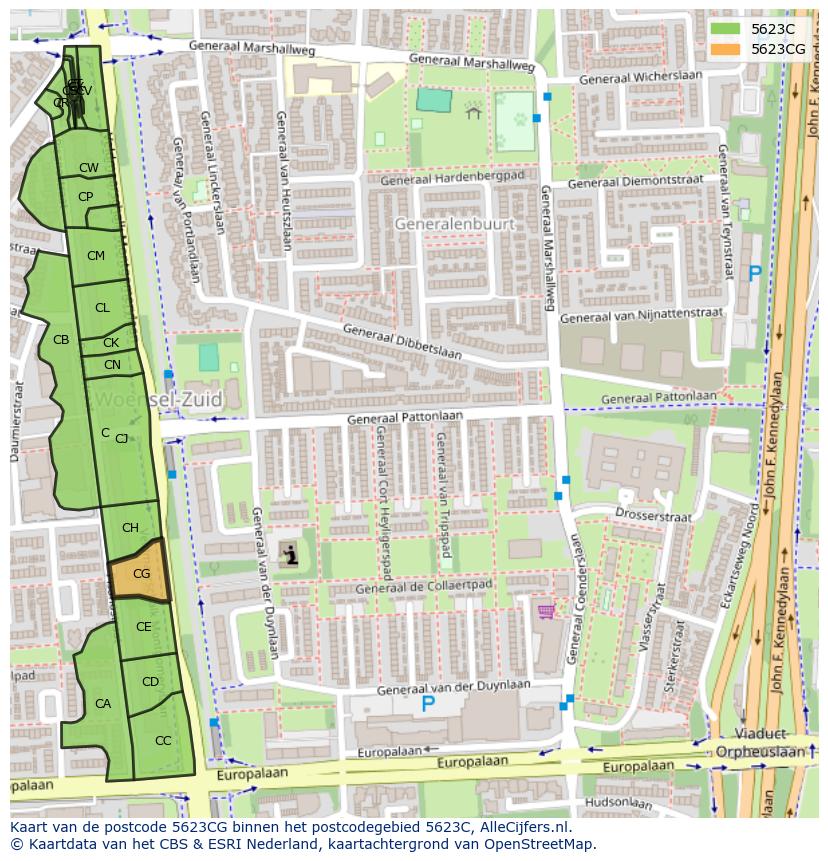 Afbeelding van het postcodegebied 5623 CG op de kaart.