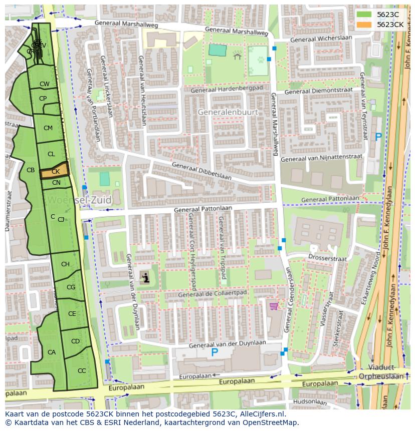 Afbeelding van het postcodegebied 5623 CK op de kaart.