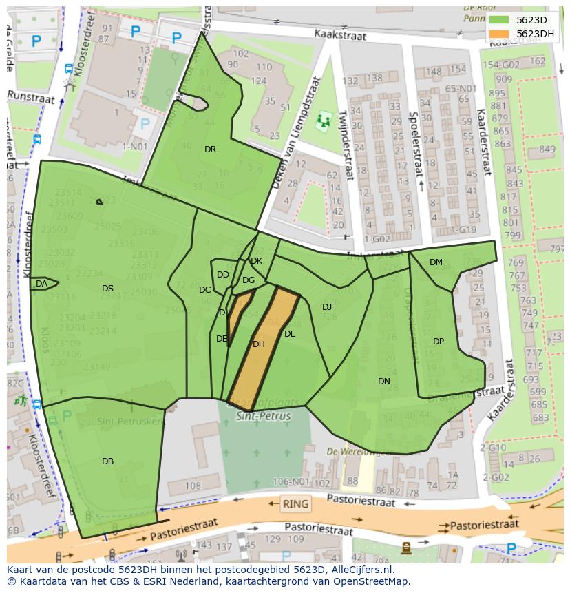 Afbeelding van het postcodegebied 5623 DH op de kaart.
