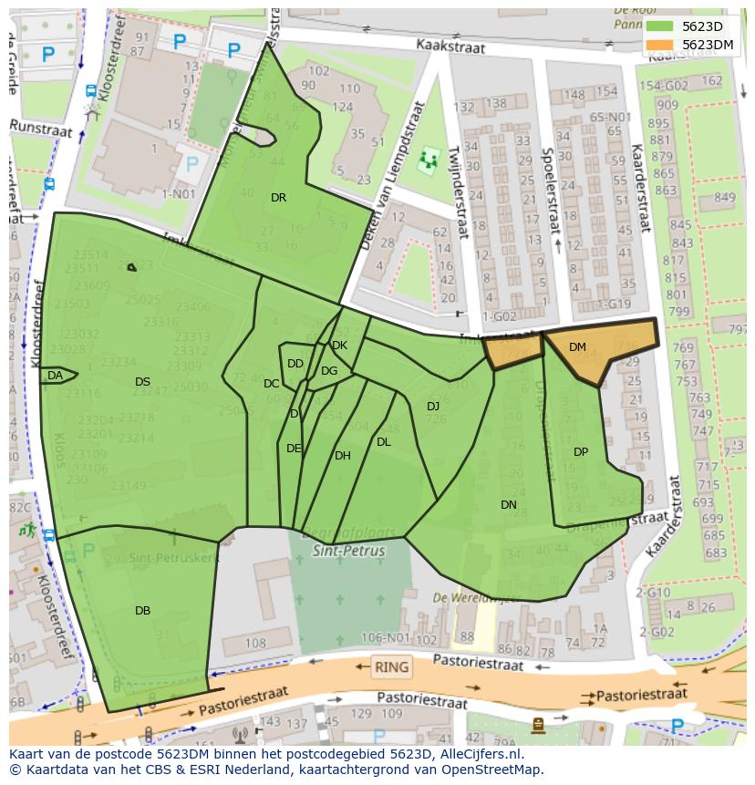 Afbeelding van het postcodegebied 5623 DM op de kaart.