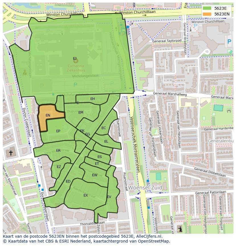 Afbeelding van het postcodegebied 5623 EN op de kaart.