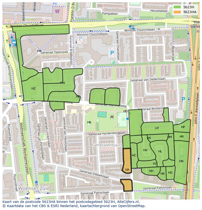 Afbeelding van het postcodegebied 5623 HA op de kaart.