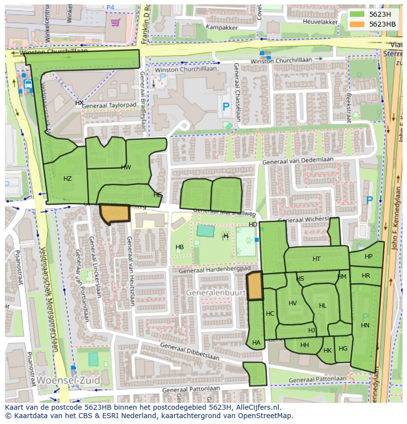 Afbeelding van het postcodegebied 5623 HB op de kaart.