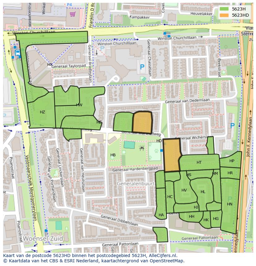 Afbeelding van het postcodegebied 5623 HD op de kaart.