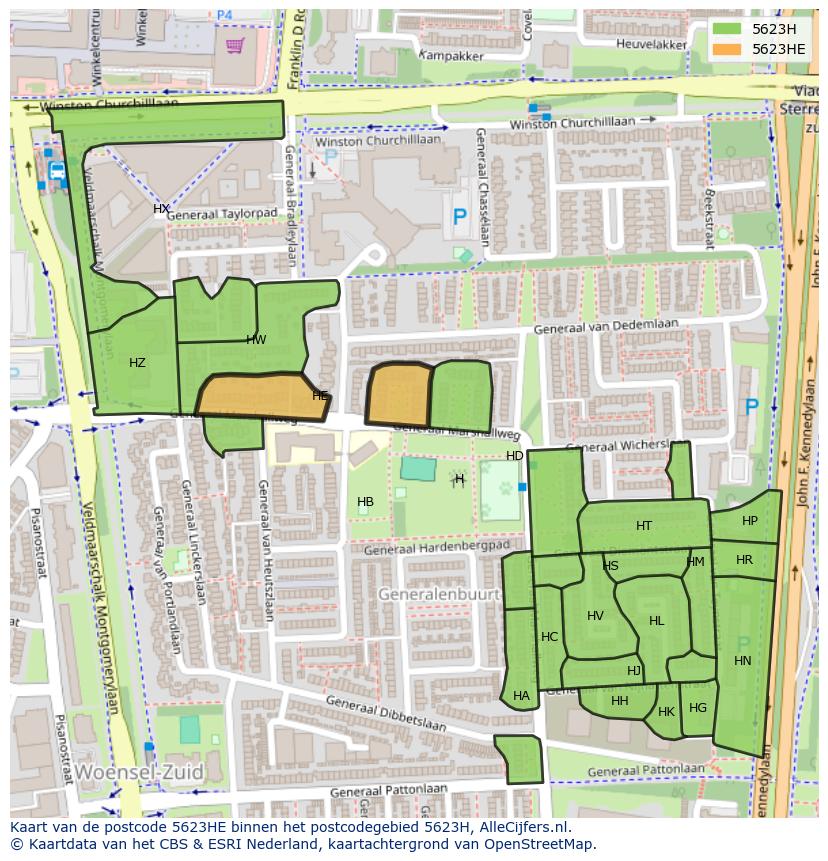 Afbeelding van het postcodegebied 5623 HE op de kaart.