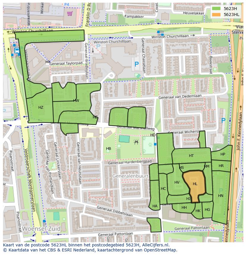 Afbeelding van het postcodegebied 5623 HL op de kaart.