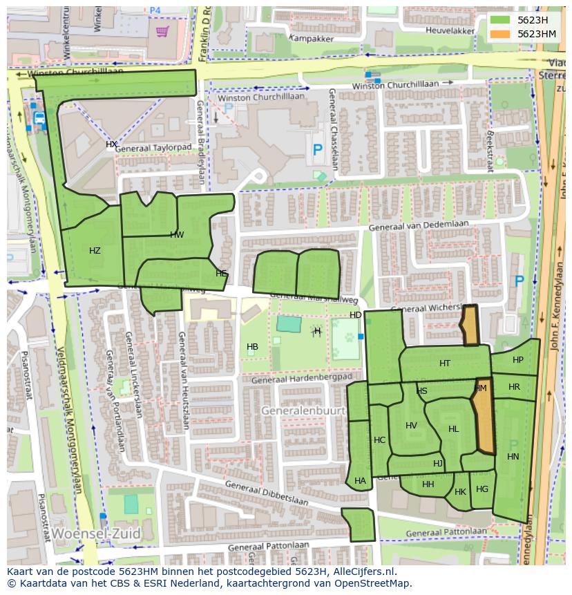 Afbeelding van het postcodegebied 5623 HM op de kaart.
