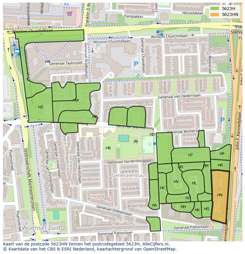 Afbeelding van het postcodegebied 5623 HN op de kaart.
