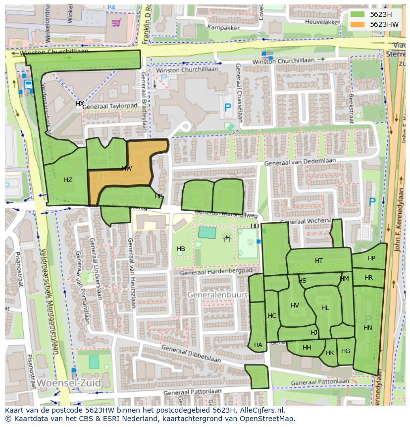 Afbeelding van het postcodegebied 5623 HW op de kaart.