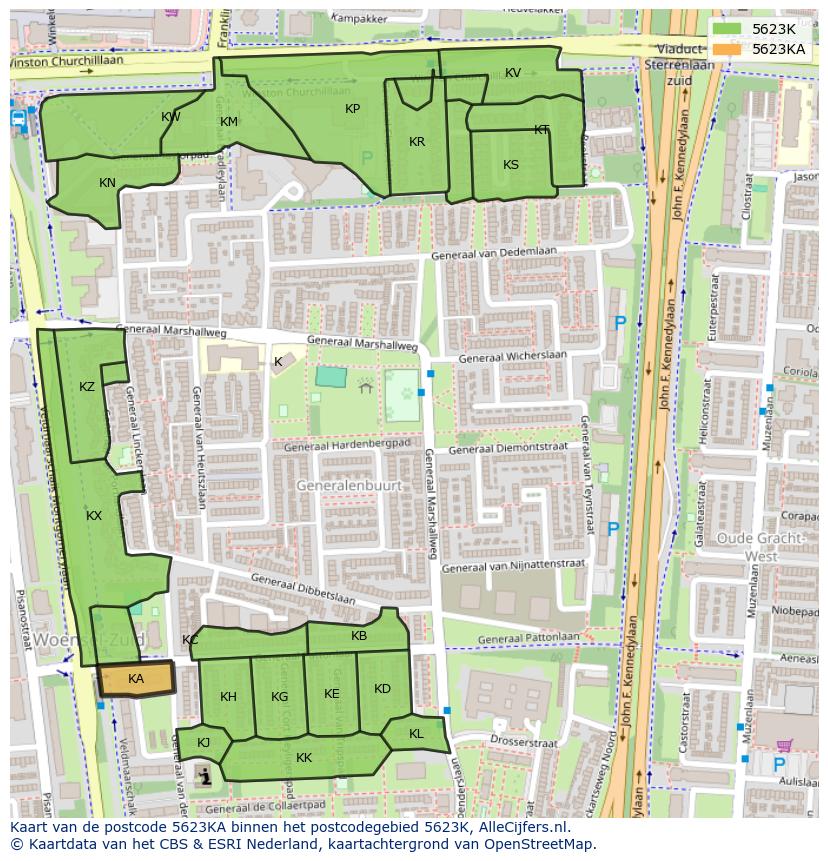 Afbeelding van het postcodegebied 5623 KA op de kaart.