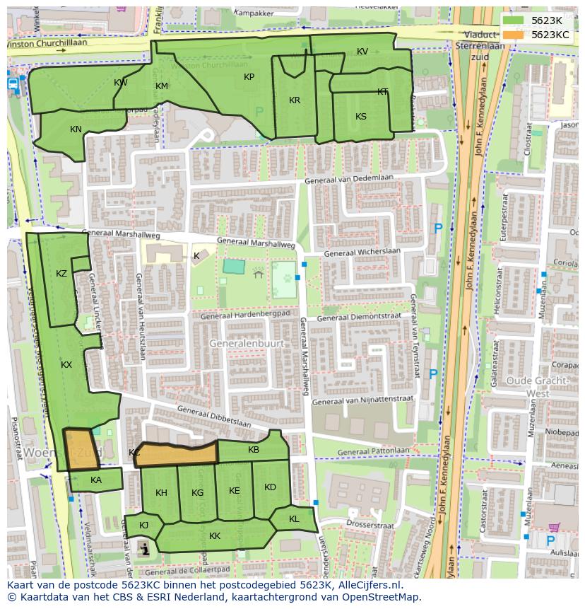 Afbeelding van het postcodegebied 5623 KC op de kaart.