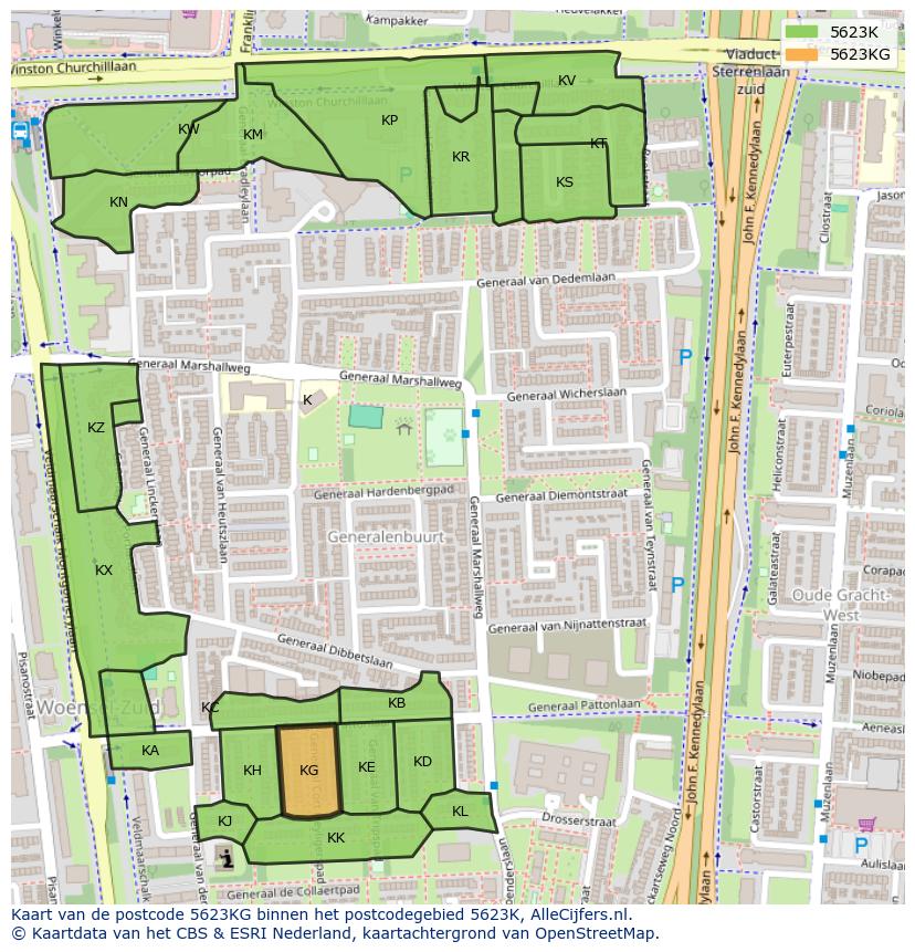 Afbeelding van het postcodegebied 5623 KG op de kaart.