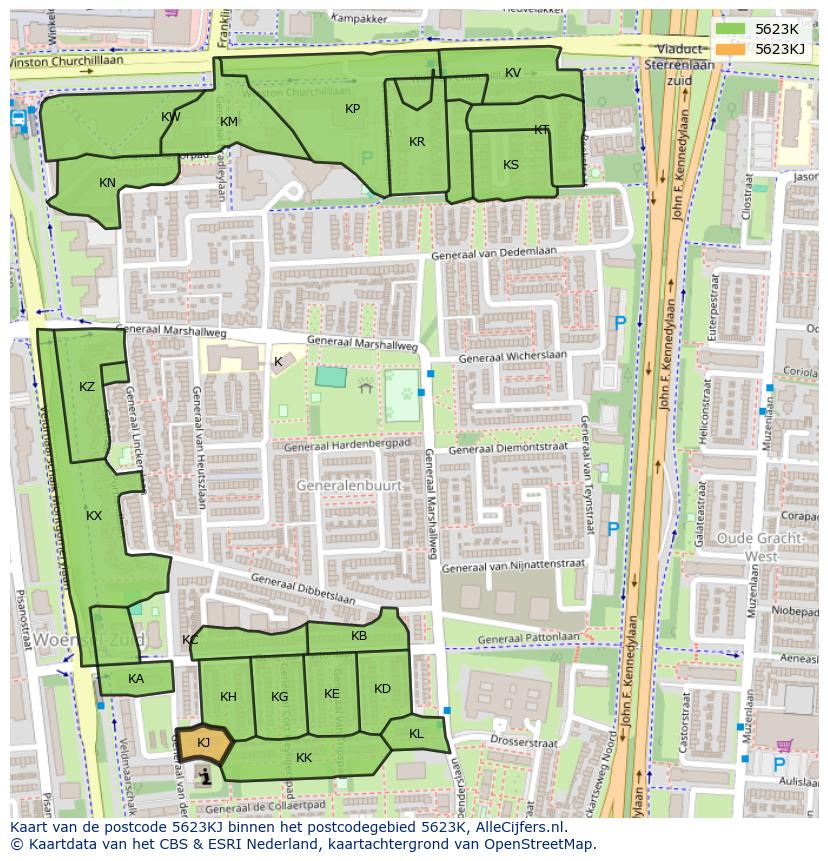 Afbeelding van het postcodegebied 5623 KJ op de kaart.