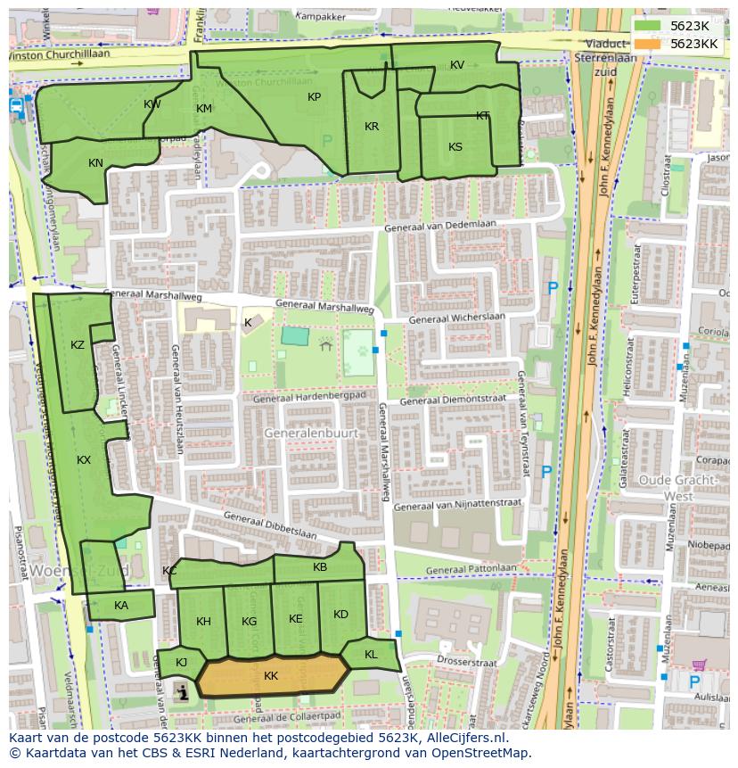 Afbeelding van het postcodegebied 5623 KK op de kaart.