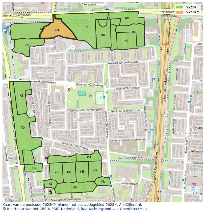 Afbeelding van het postcodegebied 5623 KM op de kaart.