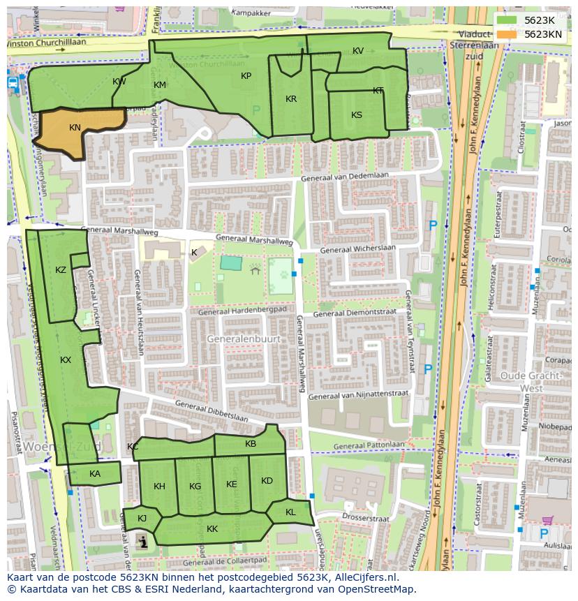 Afbeelding van het postcodegebied 5623 KN op de kaart.