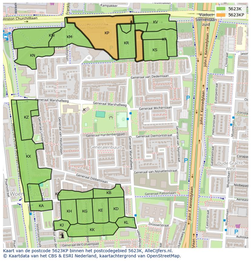 Afbeelding van het postcodegebied 5623 KP op de kaart.