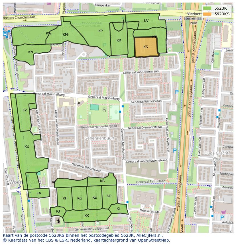 Afbeelding van het postcodegebied 5623 KS op de kaart.