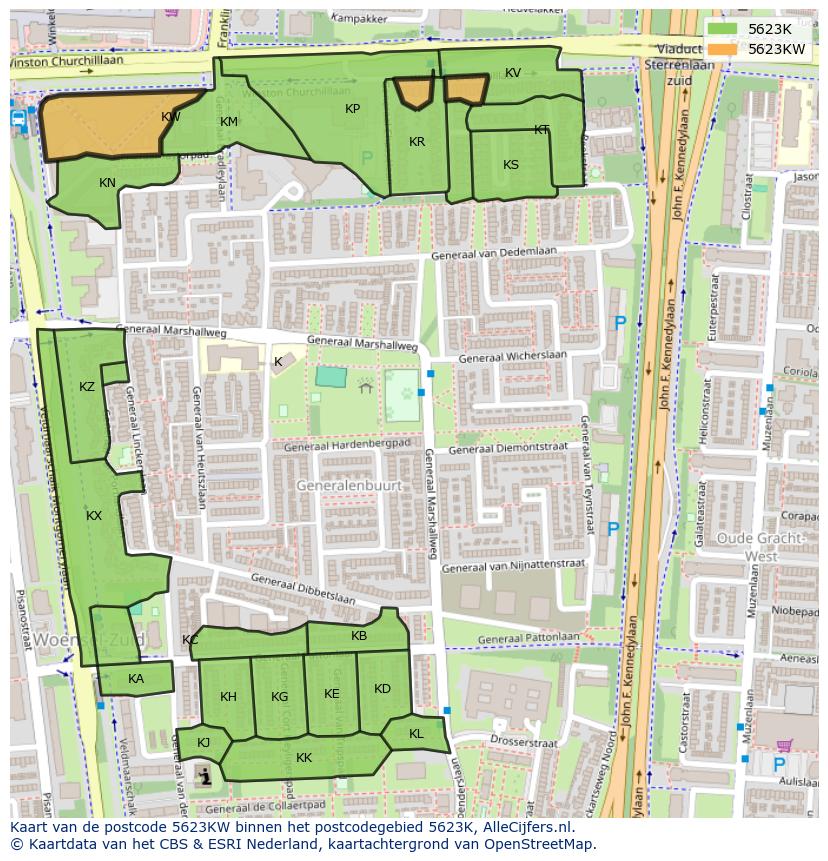 Afbeelding van het postcodegebied 5623 KW op de kaart.