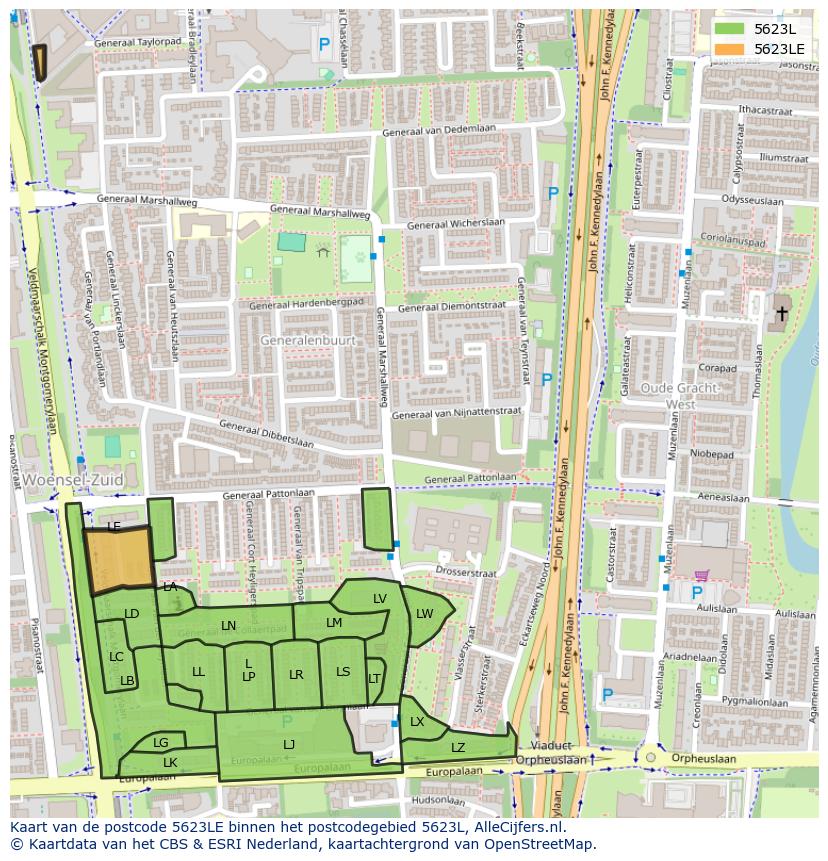 Afbeelding van het postcodegebied 5623 LE op de kaart.