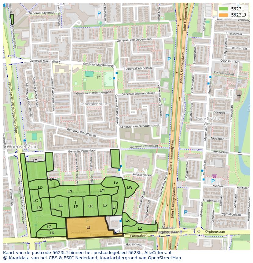 Afbeelding van het postcodegebied 5623 LJ op de kaart.