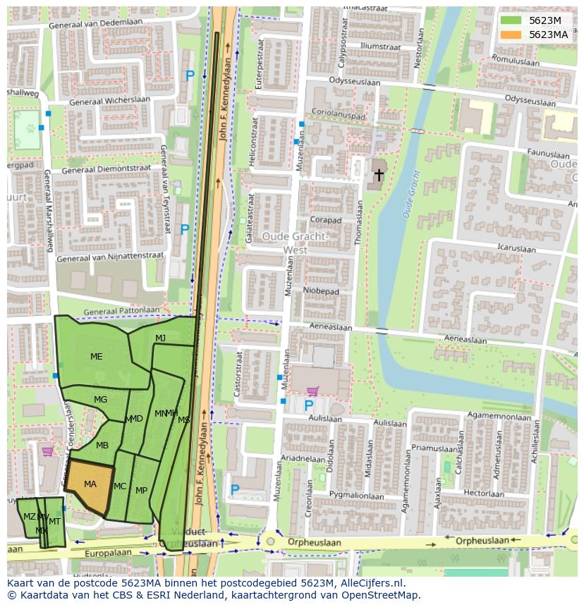 Afbeelding van het postcodegebied 5623 MA op de kaart.