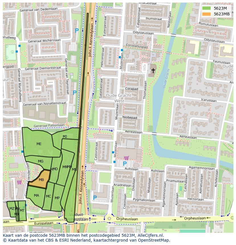 Afbeelding van het postcodegebied 5623 MB op de kaart.