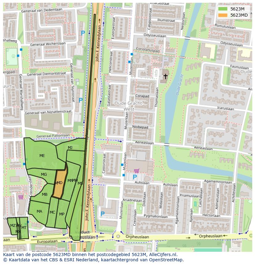 Afbeelding van het postcodegebied 5623 MD op de kaart.