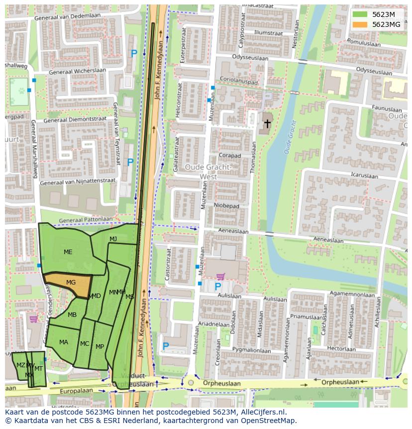 Afbeelding van het postcodegebied 5623 MG op de kaart.