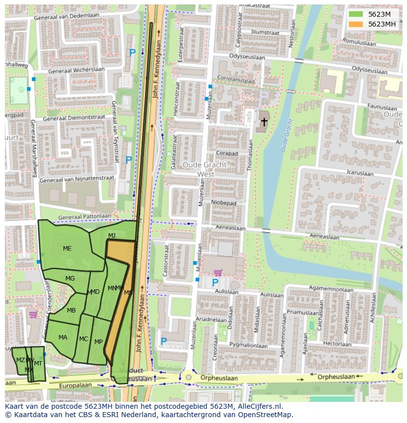 Afbeelding van het postcodegebied 5623 MH op de kaart.