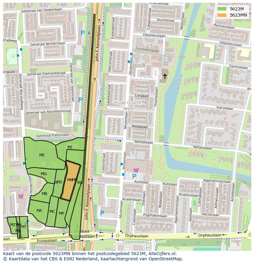 Afbeelding van het postcodegebied 5623 MN op de kaart.