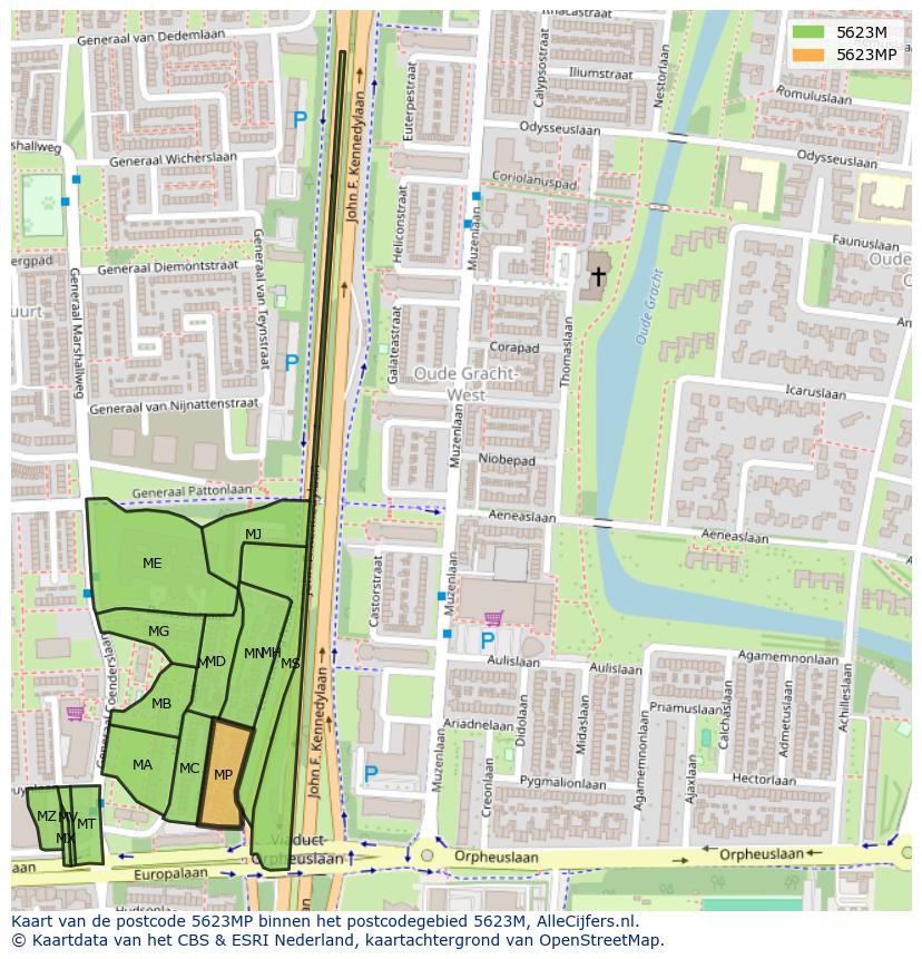 Afbeelding van het postcodegebied 5623 MP op de kaart.