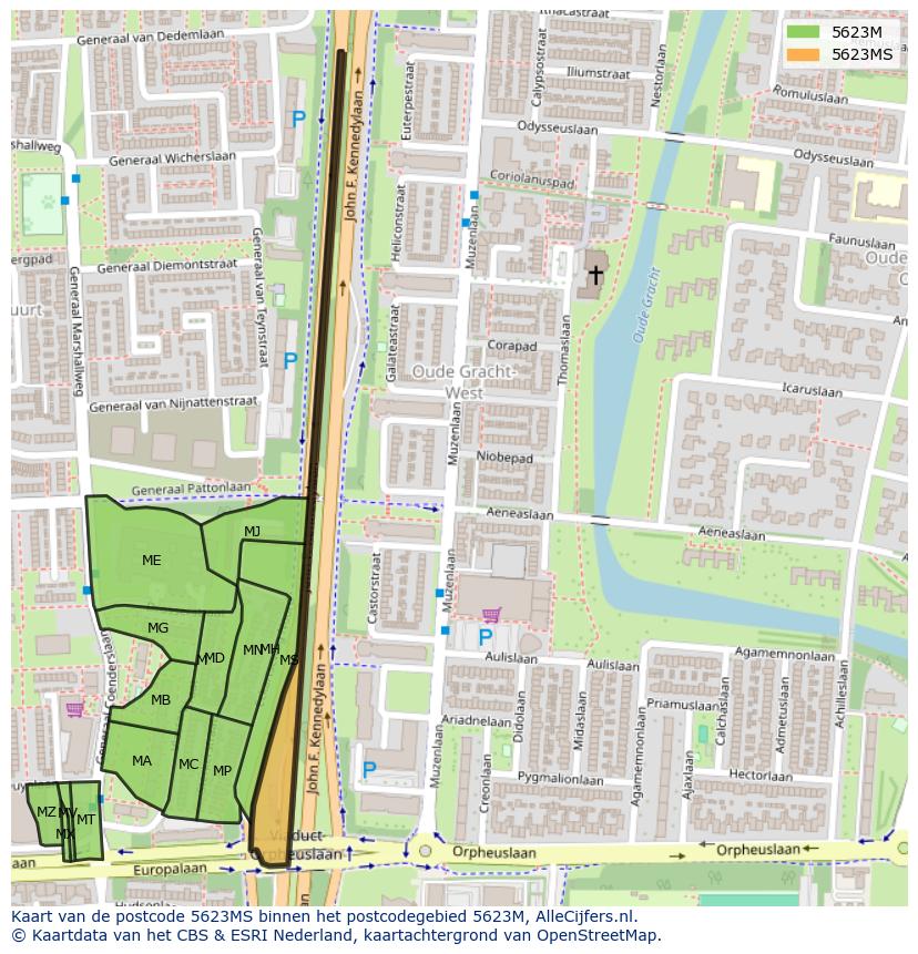 Afbeelding van het postcodegebied 5623 MS op de kaart.