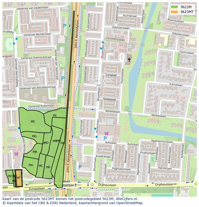 Afbeelding van het postcodegebied 5623 MT op de kaart.