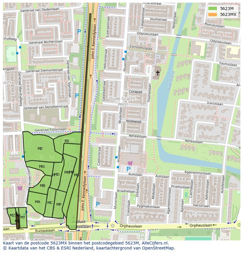 Afbeelding van het postcodegebied 5623 MX op de kaart.