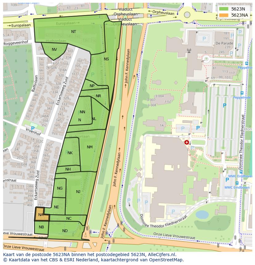 Afbeelding van het postcodegebied 5623 NA op de kaart.
