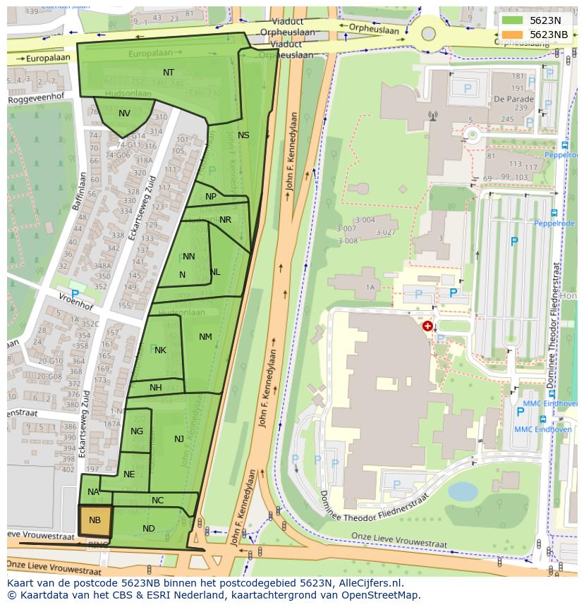 Afbeelding van het postcodegebied 5623 NB op de kaart.